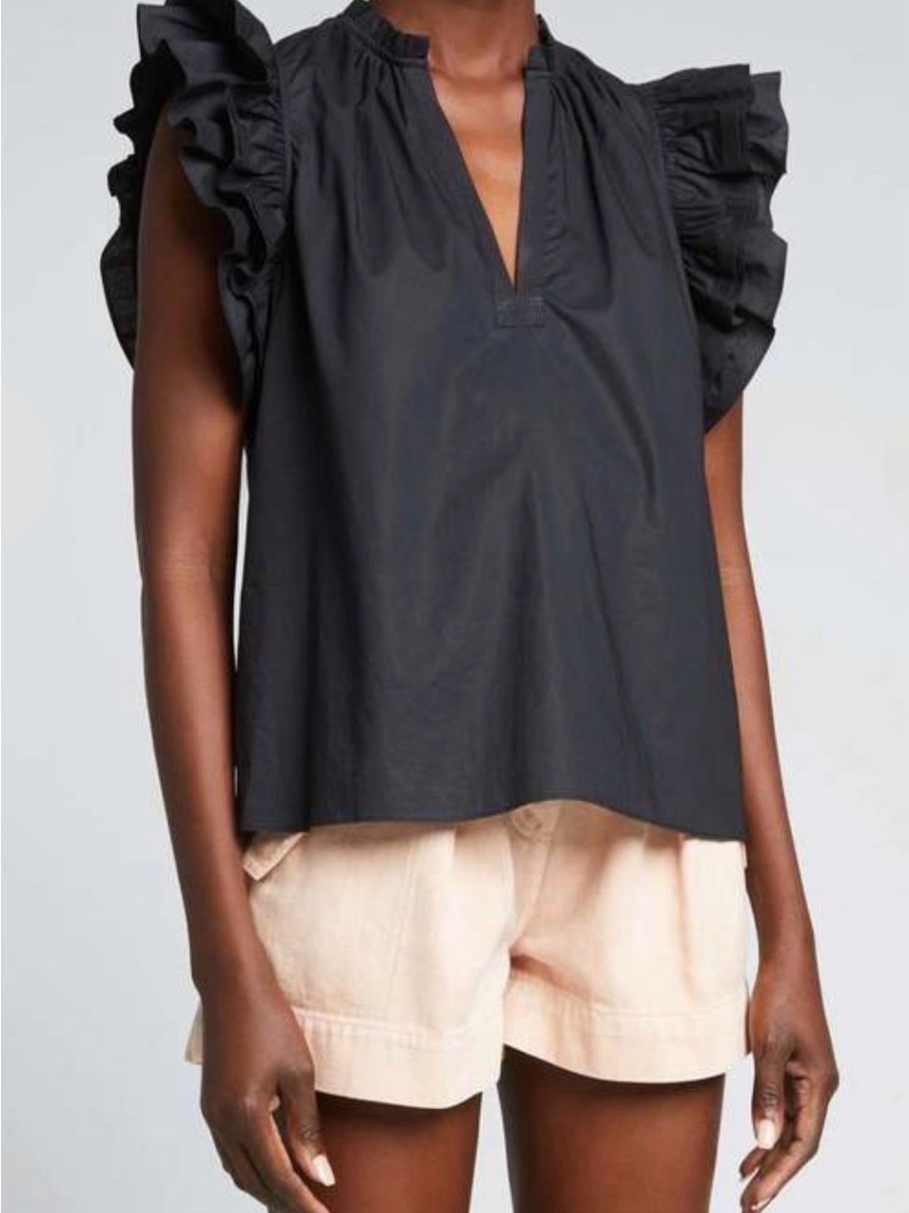 Ulla Johnson Black Ruffle Sleeve Cotton Blouse Top Size 0